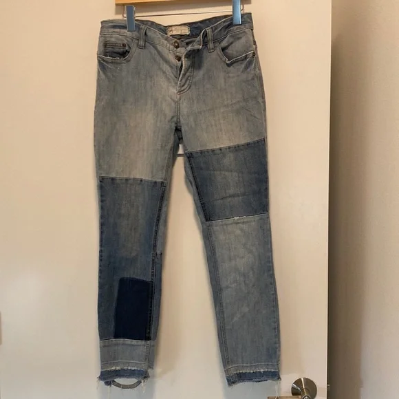 Free People Two-Tone Patchwork Light Blue Jeans - Picture 1 of 3